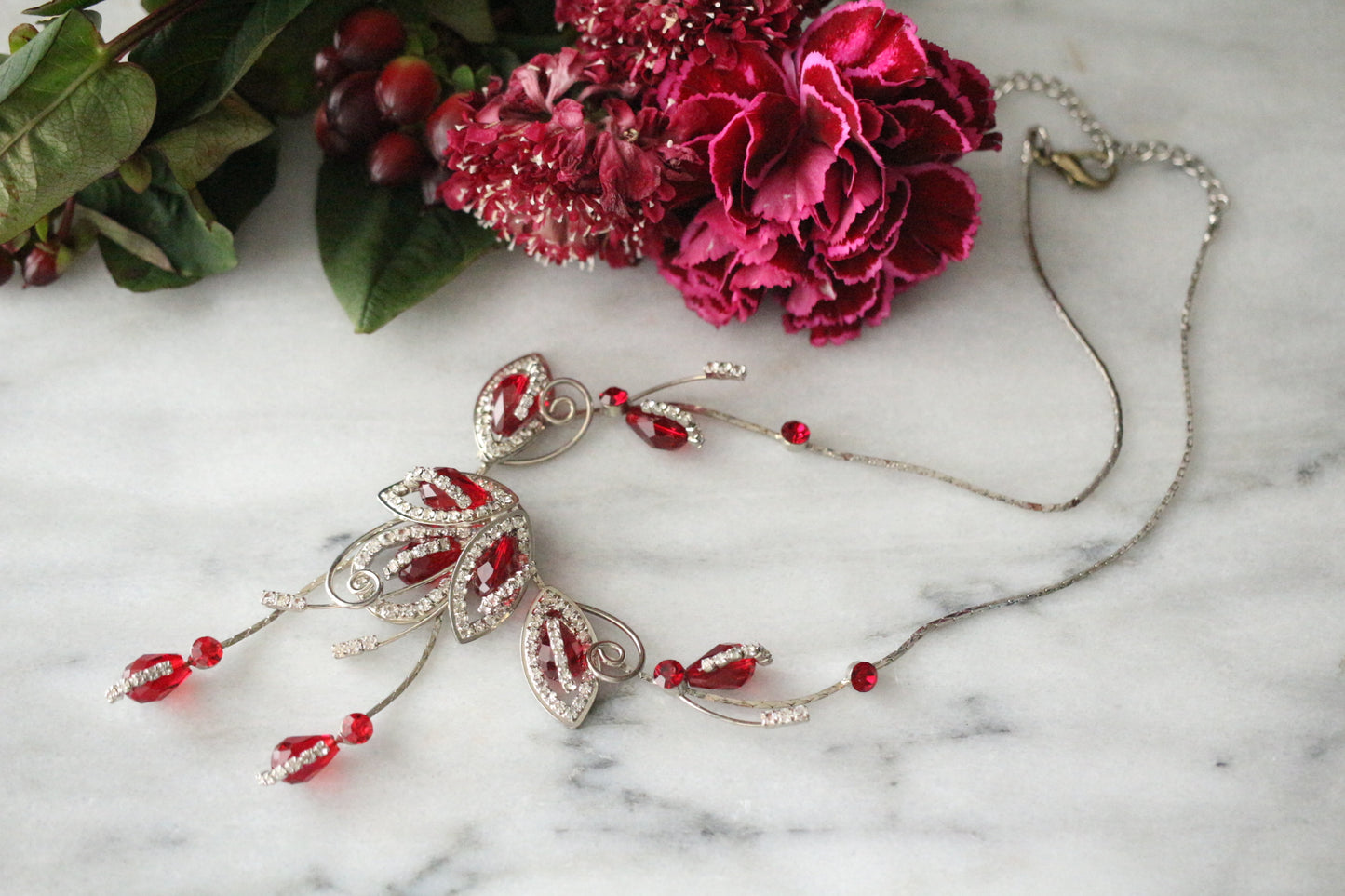 復古 Collier La de Coup Papillon Strass Rouge