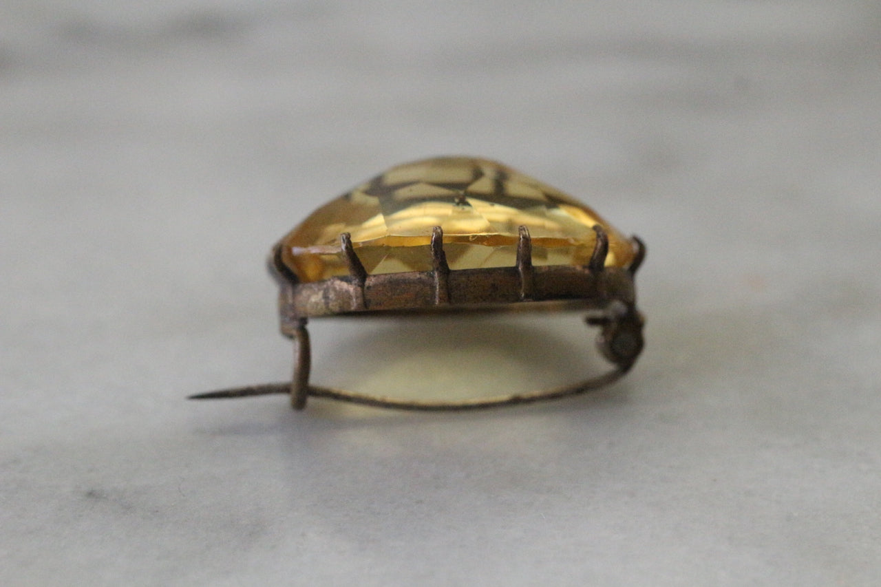 Antique Victorian Yellow Citrine Glass Faceted Oval Brooch Pin